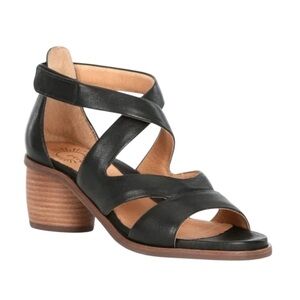Brioso Size 8 Verandah Black Leather Block‎ Heel Summer Sandals NWOT